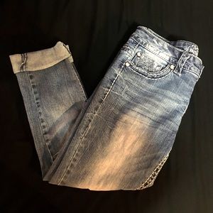 Embellished distressed Capri jeans